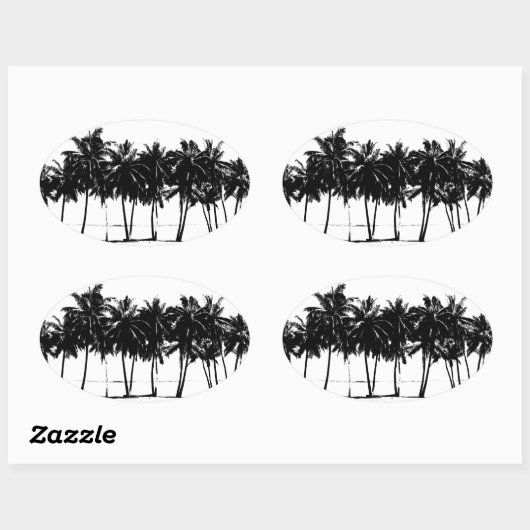 Schwarz-weiße Palmen Silhouette Ovaler Aufkleber (Blatt)