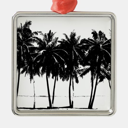 Schwarz-weiße Palmen Silhouette Silbernes Ornament (Vorne)