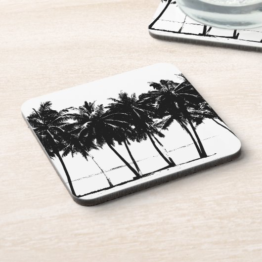Schwarz-weiße Palmen Silhouette Untersetzer (Linke Seite)