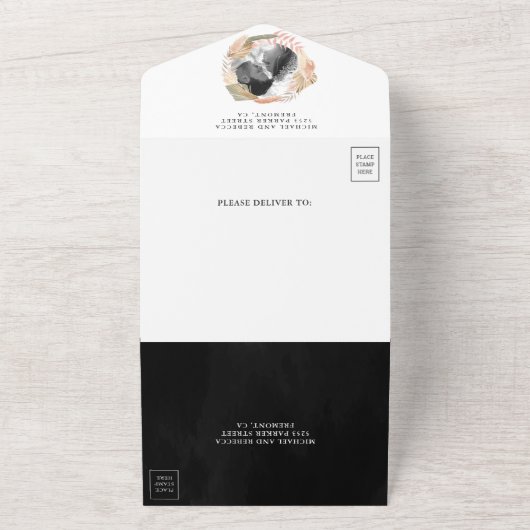 Schwarz-weiße Pampas Gras getrocknete Palmen Blätt All In One Einladung (Außenbereich)