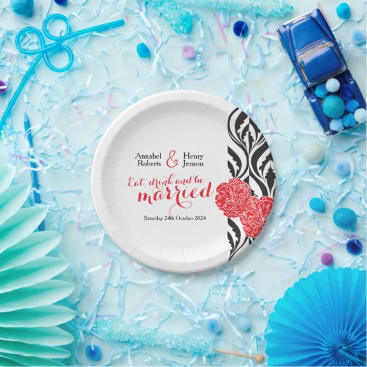 Schwarz-weiße Papiertafel Pappteller (Party)