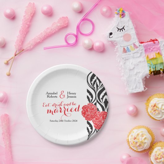 Schwarz-weiße Papiertafel Pappteller (Party)