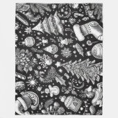 Schwarz-weiße Pastel Zeichne Weihnachtsfeiertag Fleecedecke (Vorderseite)