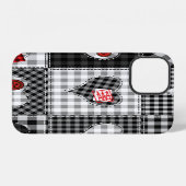Schwarz-weiße Patchwork-Herzen nahtlos. iPhone Hülle (Rückseite (Horizontal))