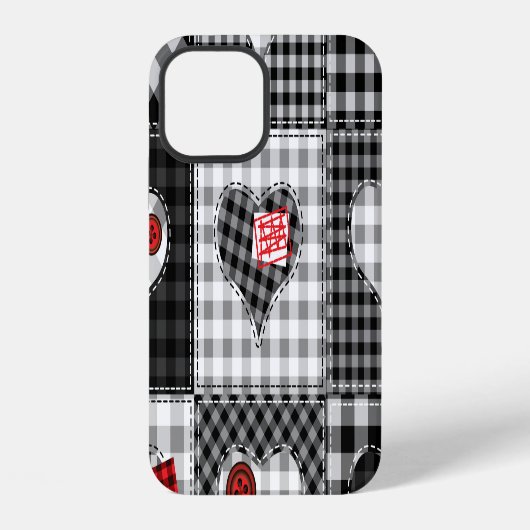 Schwarz-weiße Patchwork-Herzen nahtlos. iPhone Hülle (Rückseite)