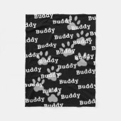 Schwarz-weiße Paw druckt Personalisierten Hundname Fleecedecke (Vorderseite)