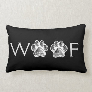 Schwarz-weiße Paw Print 'Woof' Decorative Throw Lu Lendenkissen