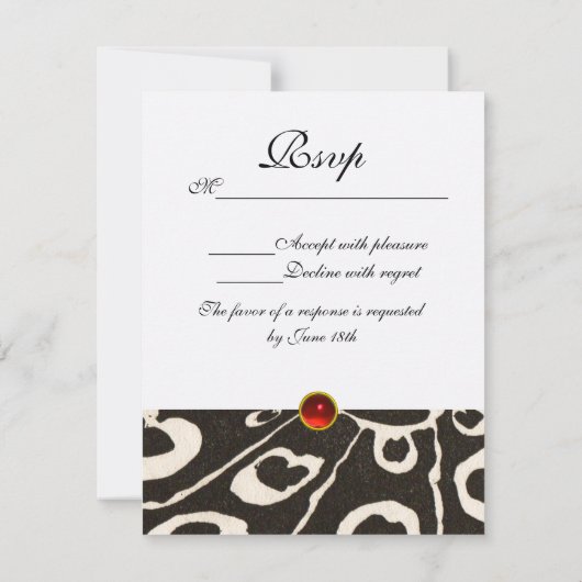 SCHWARZ-WEISSE PEACOCK, RED RUBY GEM MONOGRAM UAwg Einladung (Rückseite)