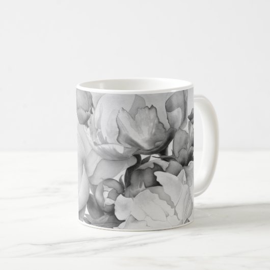 Schwarz-weiße Peelingkunst elegante Blumenkunst Kaffeetasse (VorderseiteRechts)