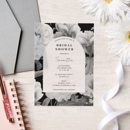 Schwarz-weiße Peonies Brautparty Pergament Einladungen (Hochzeit)