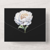 Schwarz-weiße Peony Blume Sommerhochzeit All In One Einladung (Rückseite)