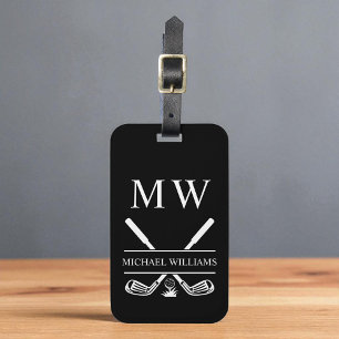 Schwarz-weiße personalisierte Monogramm-Golfschläg Gepäckanhänger