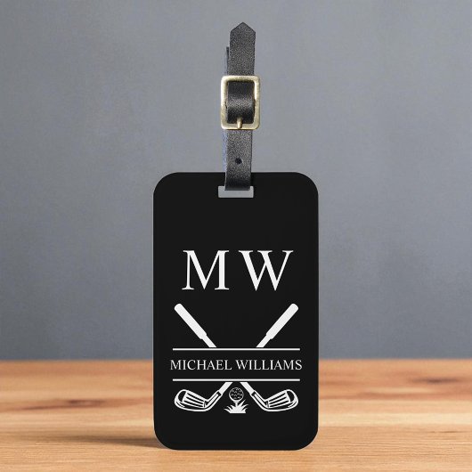 Schwarz-weiße personalisierte Monogramm-Golfschläg Gepäckanhänger