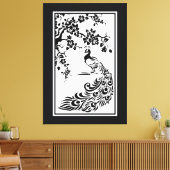 Schwarz-weiße Pfau- und Kirschblüten Leinwanddruck (Insitu (Wohnzimmer))