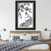Schwarz-weiße Pfau- und Kirschblüten Leinwanddruck (Insitu (Schlafzimmer))