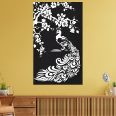 Schwarz-weiße Pfau- und Kirschblüten Leinwanddruck (Insitu (Wohnzimmer))