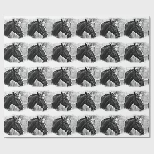 Schwarz-weiße Pferdekizze Geschenkpapier (Flach)