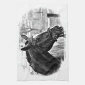 Schwarz-weiße Pferdekizze Geschirrtuch (Vertikal)