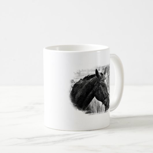Schwarz-weiße Pferdekizze Kaffeetasse (VorderseiteRechts)