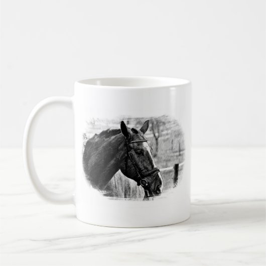 Schwarz-weiße Pferdekizze Kaffeetasse (Links)