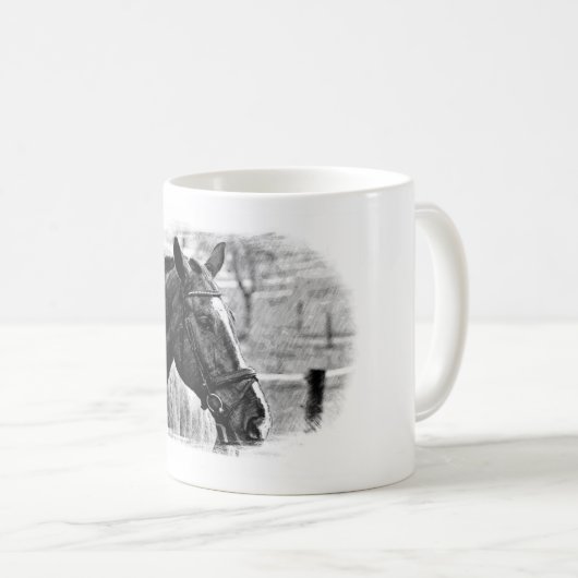 Schwarz-weiße Pferdekizze Kaffeetasse (VorderseiteRechts)