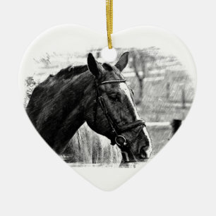 Schwarz-weiße Pferdekizze Keramikornament