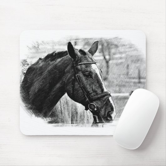 Schwarz-weiße Pferdekizze Mousepad (Mit Mouse)