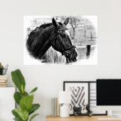 Schwarz-weiße Pferdekizze Poster (Heimbüro)