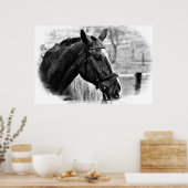 Schwarz-weiße Pferdekizze Poster (Küche)