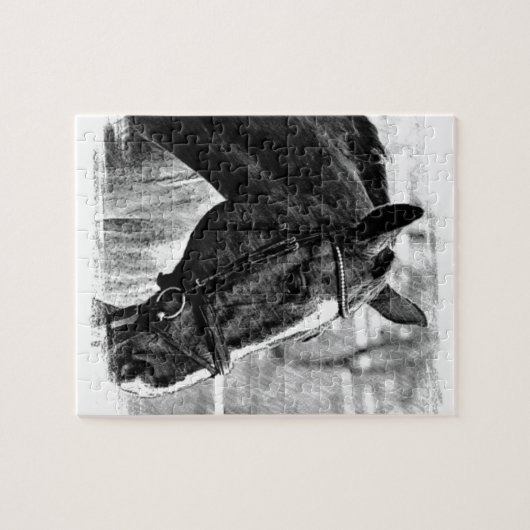 Schwarz-weiße Pferdekizze Puzzle (Horizontal)