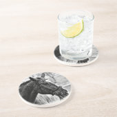 Schwarz-weiße Pferdekizze Sandstein Untersetzer (Seite)