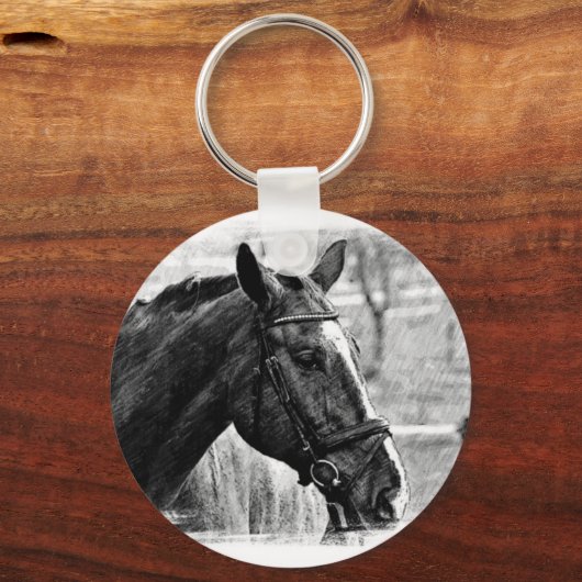 Schwarz-weiße Pferdekizze Schlüsselanhänger (Vorderseite)