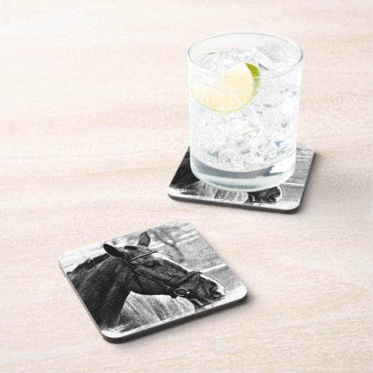 Schwarz-weiße Pferdekizze Untersetzer (Rechte Seite)