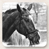 Schwarz-weiße Pferdekizze Untersetzer (Vorderseite)
