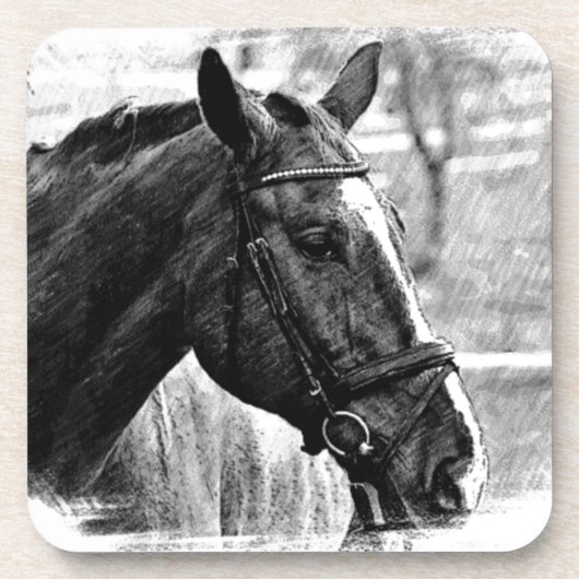 Schwarz-weiße Pferdekizze Untersetzer (Vorderseite)