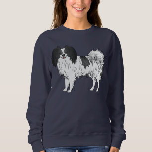 Schwarz-weiße Phalène-Cartoon-Hunde-Illustration Sweatshirt