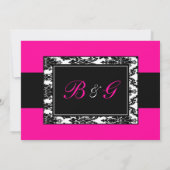 Schwarz-weiße Pink Damask Hochzeit Einladung (Rückseite)