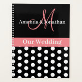 Schwarz-weiße Pink Monogram Script Polka Dot Weddi Planer (Vorderseite)