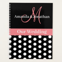 Schwarz-weiße Pink Monogram Script Polka Dot Weddi