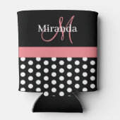 Schwarz-weiße Pink Monogram Script Polka Dots Dosenkühler (Rückseite)
