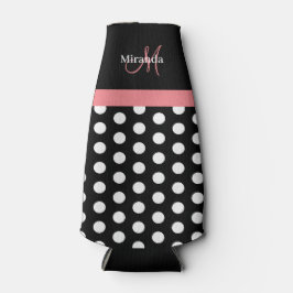 Schwarz-weiße Pink Monogram Script Polka Dots Flaschenkühler