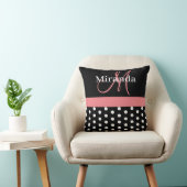 Schwarz-weiße Pink Monogram Script Polka Dots Kissen (Stuhl )