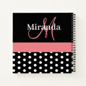 Schwarz-weiße Pink Monogram Script Polka Dots Notizblock (Rückseite)