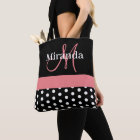 Schwarz-weiße Pink Monogram Script Polka Dots