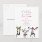 Schwarz-weiße Pink Script Farm zum Geburtstag Einl Einladungspostkarte (Vorne/Hinten)