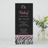 Schwarz-weiße Pink Zebra Print Baby Dusche Einladung (Stehend Vorderseite)