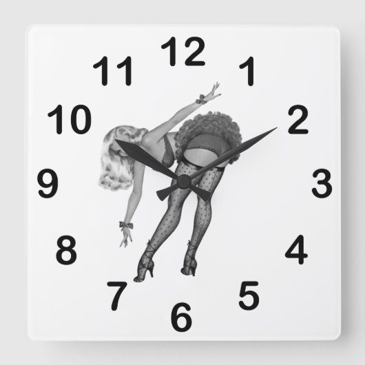 Schwarz-weiße PinUp-Girls der Wall-Uhr (19) Quadratische Wanduhr (Vorderseite)