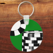 Schwarz-weiße Poker-Chips auf Grün Schlüsselanhänger (Vorderseite)