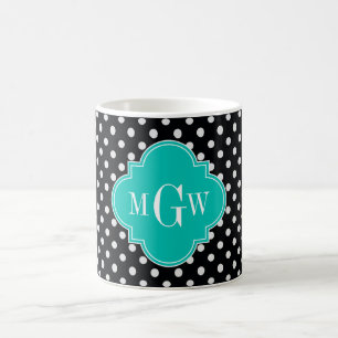 Schwarz-weiße Polka Dosen Aquamarin Quatrefolie 3 Kaffeetasse