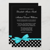Schwarz-weiße Polka Dot Aquamarinen Imitat Bow Hoc Einladung (Vorne/Hinten)
